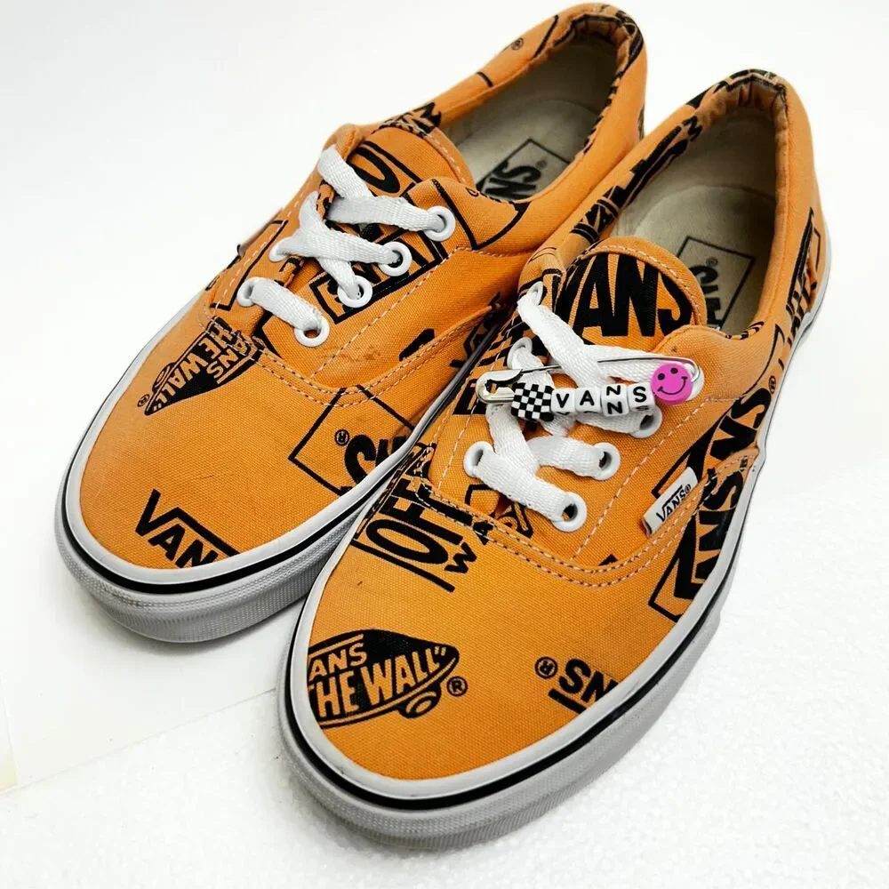 Vans Era Off The Wall Logo Mix Orange Black Canvas Sneakers US M6 W7.5